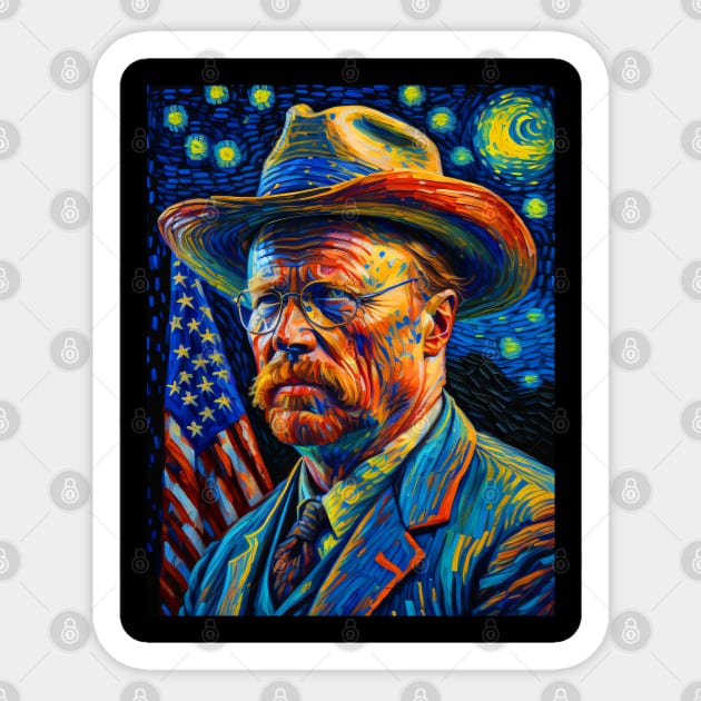 Theodore Roosevelt in starry night Sticker by FUN GOGH